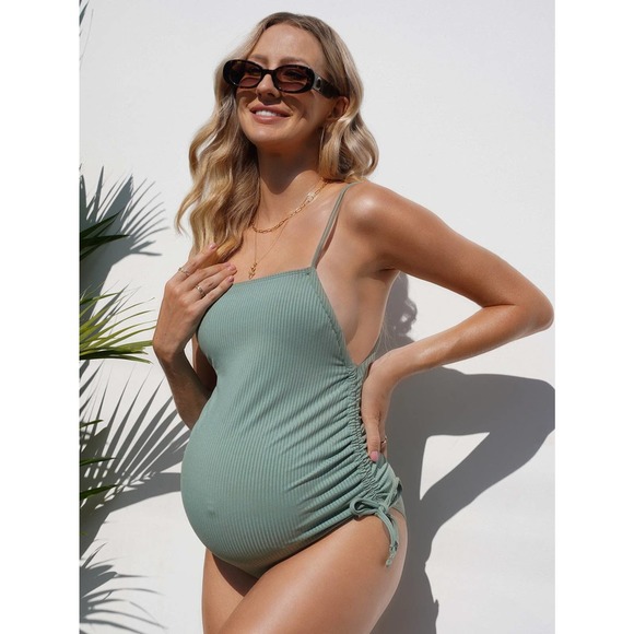 Maternity Drawstring Side Cami One Piece Swimsuit green - Picture 5 of 5